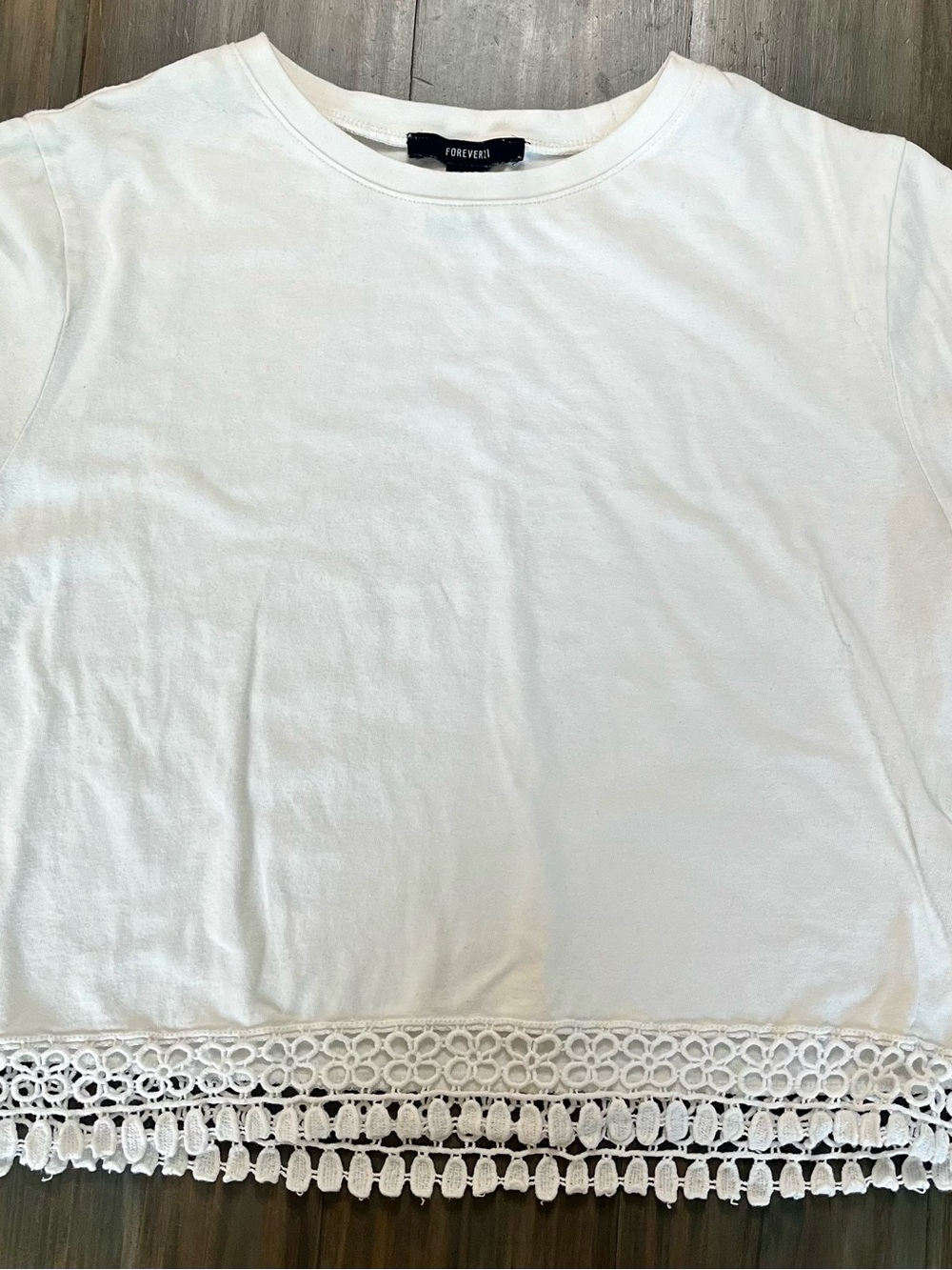 Forever 21 White Short Sleeve Top with Lace Hem